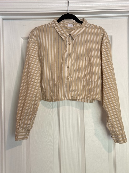 Cotton On Tops - Cotton On Beige and White Striped Button-Up Shirt